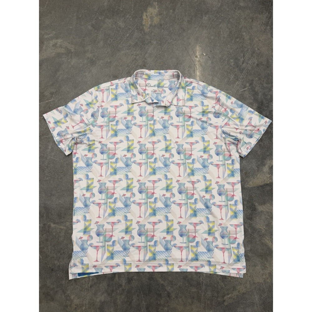 Robert Graham Men's Performance Polo Golf Shirt Happy Hour Tropical Cocktail XXL